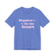 Heather Columbia Blue pickleball t-shirt with retro script text "Happiest On the Court" and sparkle accents