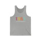 Athletic Heather unisex pickleball tank top with colorful "1965" numerals over a "PICKLEBALL" wordmark
