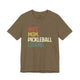 Heather olive t-shirt with a retro WIFE. MOM. PICKLEBALL LEGEND. text design