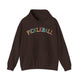 Dark chocolate hoodie with a colorful arched PICKLEBALL text design