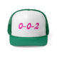 Green trucker cap with a pink "0-0-2" pickleball score in bubble text