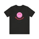 Pickleball t-shirt with a pink smiley face graphic over "Pickleball" text