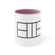 White mug with a Pink accent and a line-art illustration of a pickleball court