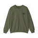 Military green crewneck sweatshirt with a small PICKLEBALLER chest logo featuring crossed paddles