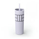 Glitter Lilac skinny tumbler with straw and a line-art illustration of a pickleball court