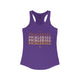 Purple rush racerback tank top with PICKLEBALL repeated in a stacked gradient text design with heart accents