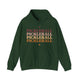Forest green hoodie with PICKLEBALL repeated in a stacked gradient text design with heart accents