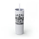 Glitter Iceberg skinny tumbler with straw and "Happy People Play Pickleball" text with pickleball and paddle icons