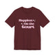 Maroon pickleball t-shirt with retro script text "Happiest On the Court" and sparkle accents