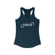 Solid Midnight Navy pickleball racerback tank top with white PICKLE wordmark inside bracket marks