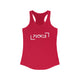 Solid Red pickleball racerback tank top with white PICKLE wordmark inside bracket marks