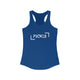 Solid Royal pickleball racerback tank top with white PICKLE wordmark inside bracket marks