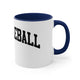 White mug with a Navy accent and a bold arched "PICKLEBALL" wordmark