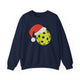 Christmas Pickleball Crewneck Sweatshirt - Yellow Pickleball Ball Wearing a Santa Hat