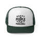 Dark Green trucker cap with "Happy People Play Pickleball" text with pickleball and paddle icons
