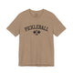 Heather tan t-shirt with an arched PICKLEBALL text design over crossed paddles