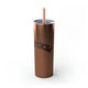 Glitter Rosegold skinny tumbler with straw and an upside-down "PICKLEBALL" wordmark