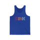 True Royal unisex pickleball tank top with a rainbow-striped "DINK" wordmark