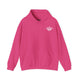 Heliconia pink hoodie with a small white PICKLEBALLER chest logo featuring crossed paddles
