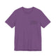 Heather Team Purple pickleball t-shirt with a small minimalist pickleball court diagram on the chest