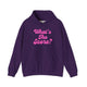 Purple pickleball hoodie with a pink script What's the Score text design
