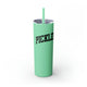 Mint skinny tumbler with straw and a bold arched "PICKLEBALL" wordmark