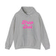 Sport gray pickleball hoodie with a pink script Drop Shot text design