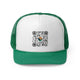 Green trucker cap with a QR code graphic with a small circular Coast to Coast Pickleball logo at its center