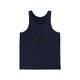 Navy unisex pickleball tank top with a circular Pickleball Bainbridge Island badge logo