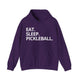 Purple hoodie with Eat. Sleep. Pickleball. text design