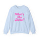 Pickleball crewneck sweatshirt with a pink script What's the Score text design