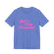 Heather Columbia blue pickleball t-shirt with a pink script Let's Play Pickleball text design