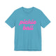 Heather aqua pickleball t-shirt with a pink script Pickle Ball text design