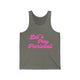 Grey triblend pickleball tank top with a pink script Let's Play Pickleball text design