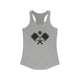 Heather Grey women's racerback pickleball tank top with a small crossed-paddles icon on the left chest