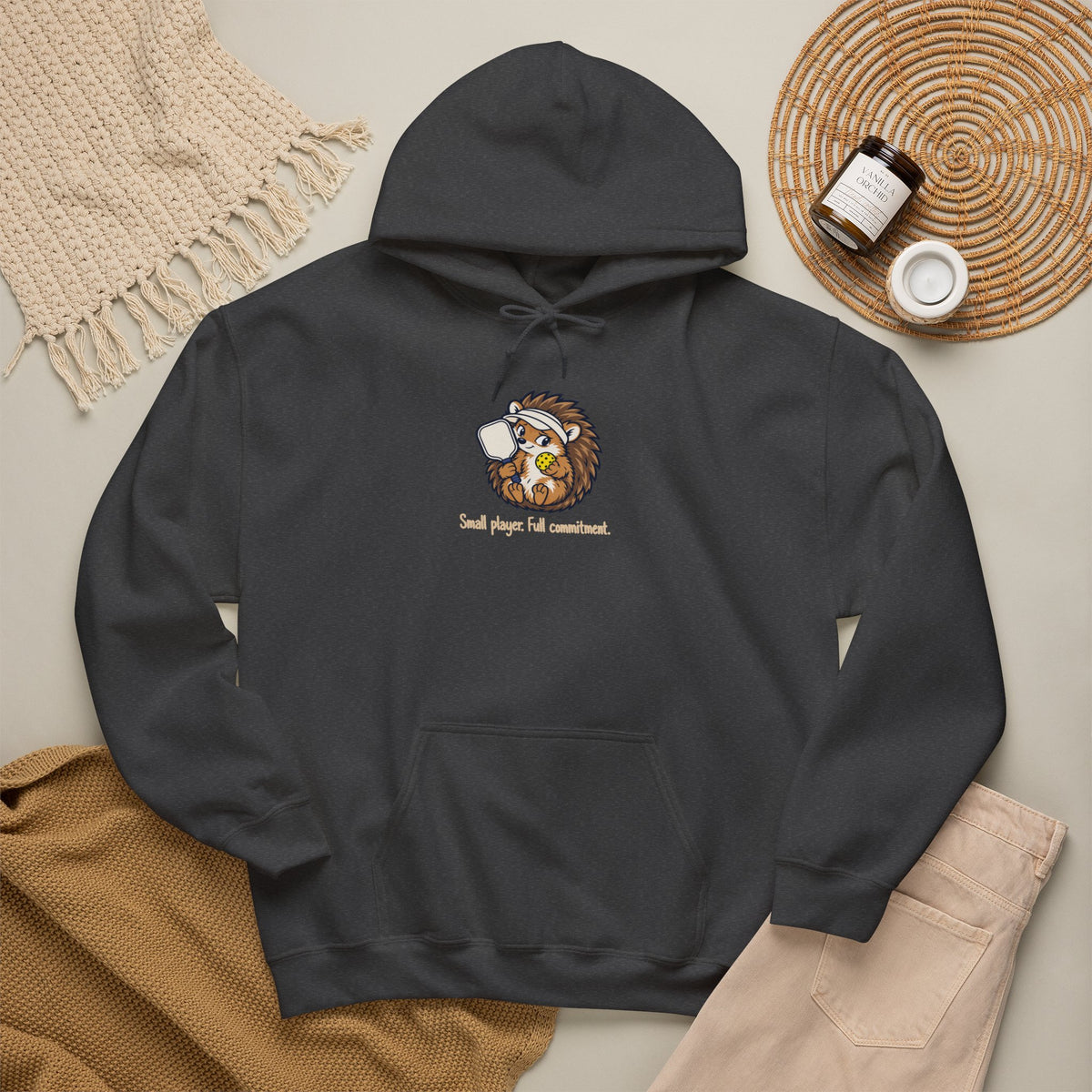 Hedgehog pickleball hoodie, Small Player, Full Commitment