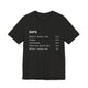 Black heather t-shirt with a humorous DUPR rating breakdown list design