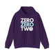 Purple hoodie with a stacked ZERO ZERO TWO text design and a pickleball replacing the O in two