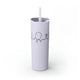 Glitter Lilac skinny tumbler with straw and a heartbeat-line illustration incorporating a paddle and pickleball