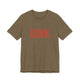 Heather Olive pickleball t-shirt with a bold, distressed red "DINK" wordmark